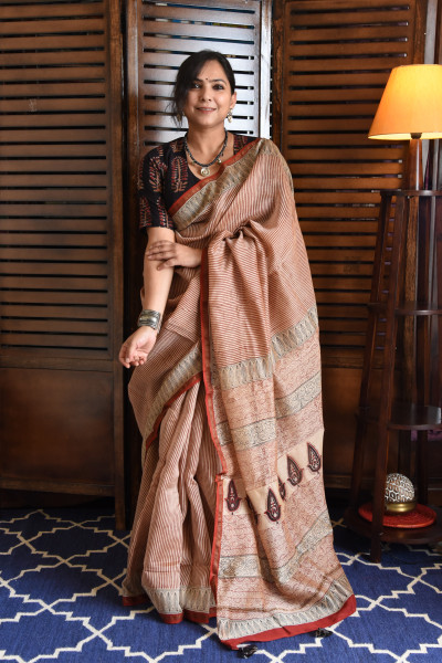 RED LINES COTTON SILK SAREE