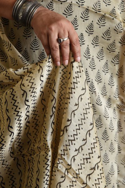BLACK AND BLUE COTTON SILK SAREE