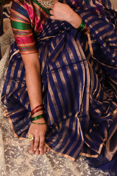 INK BLUE CHANDERI SILK SAREE WTIH GOLDEN ZARI