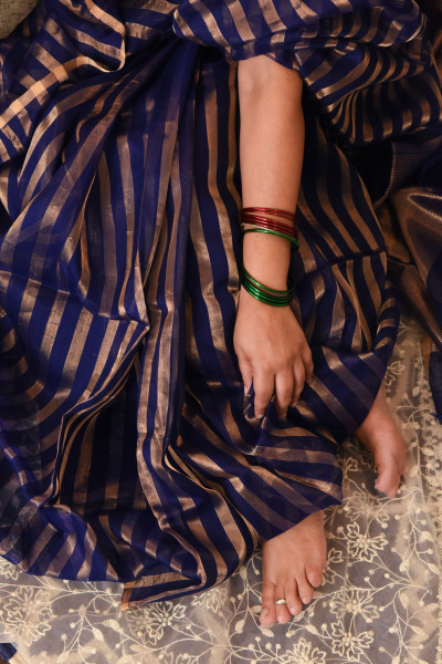 INK BLUE CHANDERI SILK SAREE WTIH GOLDEN ZARI