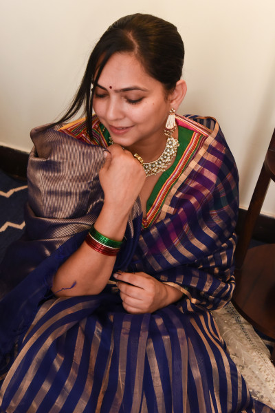 INK BLUE CHANDERI SILK SAREE WTIH GOLDEN ZARI