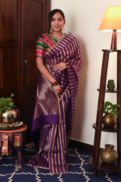 PURPLE CHANDERI SILK SAREE WTIH GOLDEN ZARI