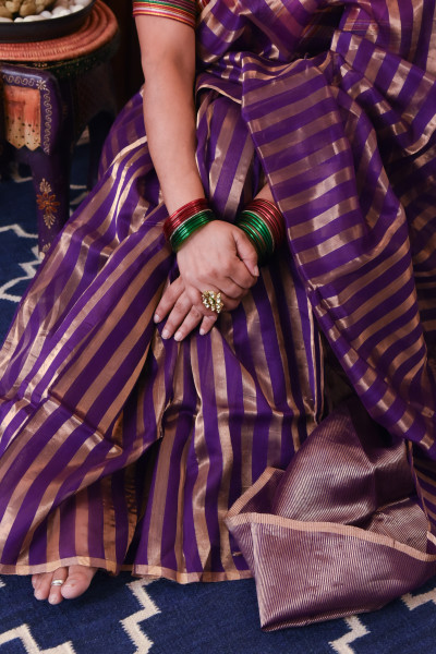 PURPLE CHANDERI SILK SAREE WTIH GOLDEN ZARI