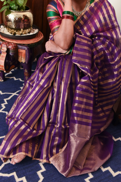 PURPLE CHANDERI SILK SAREE WTIH GOLDEN ZARI