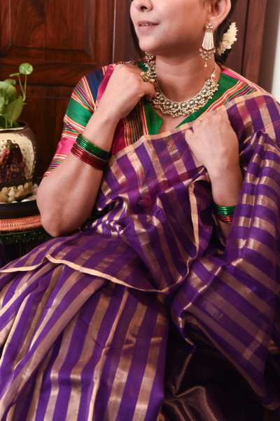 PURPLE CHANDERI SILK SAREE WTIH GOLDEN ZARI
