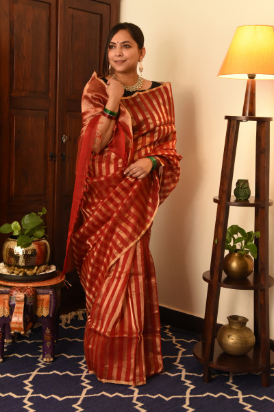 MAROON CHANDERI SILK SAREE WTIH GOLDEN ZARI