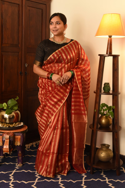 MAROON CHANDERI SILK SAREE WTIH GOLDEN ZARI