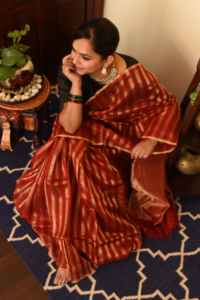MAROON CHANDERI SILK SAREE WTIH GOLDEN ZARI