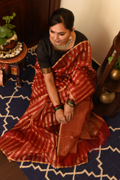 MAROON CHANDERI SILK SAREE WTIH GOLDEN ZARI