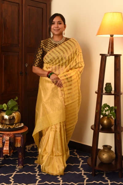 YELLOW CHANDERI SILK SAREE WTIH GOLDEN ZARI