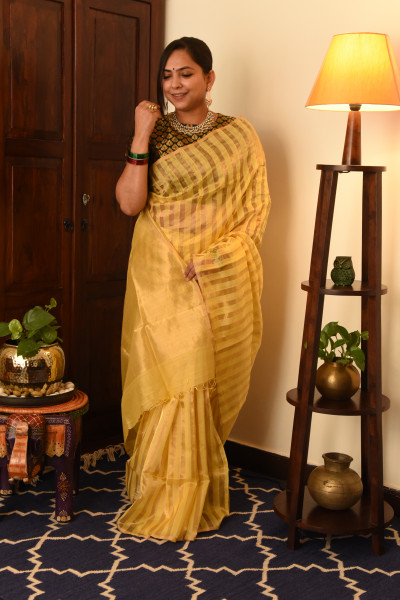 YELLOW CHANDERI SILK SAREE WTIH GOLDEN ZARI