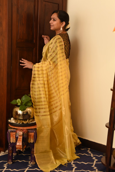 YELLOW CHANDERI SILK SAREE WTIH GOLDEN ZARI