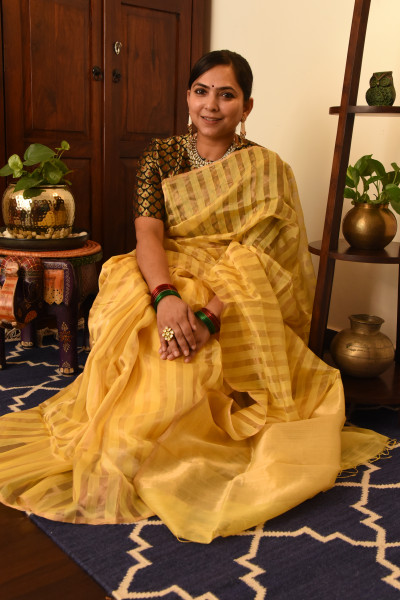 YELLOW CHANDERI SILK SAREE WTIH GOLDEN ZARI