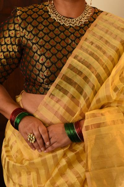 YELLOW CHANDERI SILK SAREE WTIH GOLDEN ZARI
