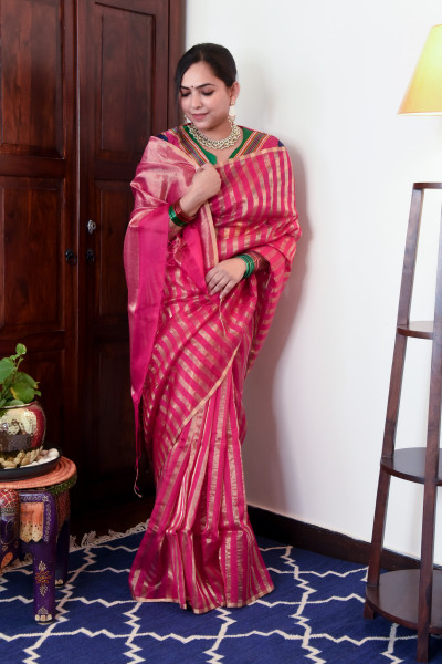 RANI PINK CHANDERI SILK SAREE WTIH GOLDEN ZARI