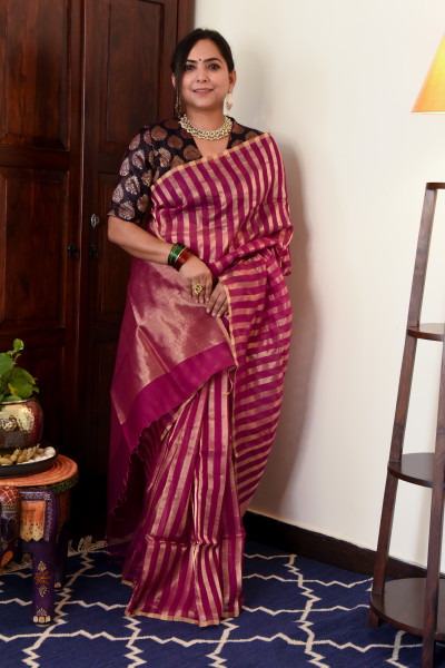 MAGENTA CHANDERI SILK SAREE WTIH GOLDEN ZARI