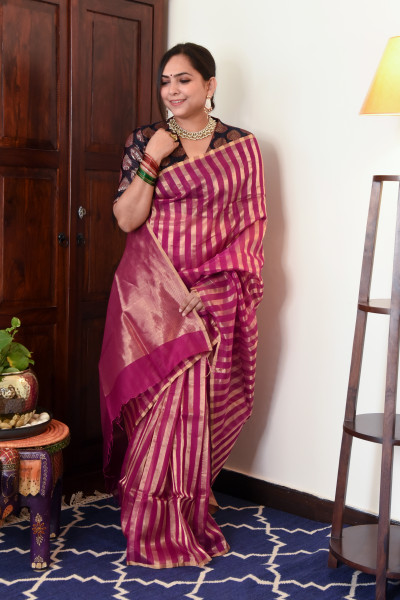 MAGENTA CHANDERI SILK SAREE WTIH GOLDEN ZARI