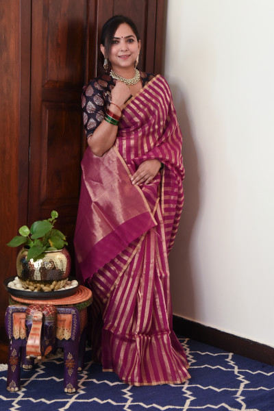 MAGENTA CHANDERI SILK SAREE WTIH GOLDEN ZARI