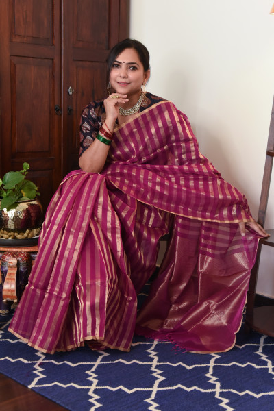 MAGENTA CHANDERI SILK SAREE WTIH GOLDEN ZARI
