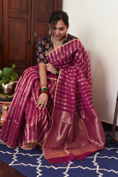MAGENTA CHANDERI SILK SAREE WTIH GOLDEN ZARI