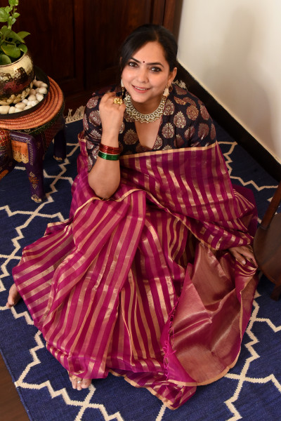 MAGENTA CHANDERI SILK SAREE WTIH GOLDEN ZARI