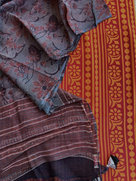 2 PIECE GREY - ORANGE DUPATTA SET