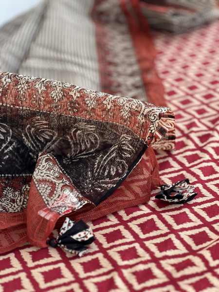 2 PIECE RED - MAROON DUPATTA SET