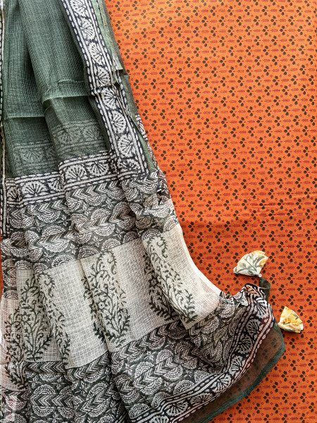 2 PIECE GREEN - ORANGE DUPATTA SET