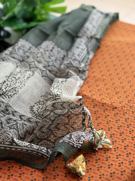 2 PIECE GREEN - ORANGE DUPATTA SET