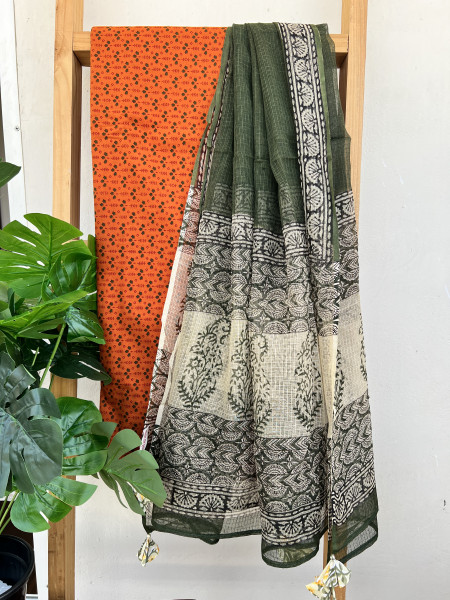 2 PIECE GREEN - ORANGE DUPATTA SET