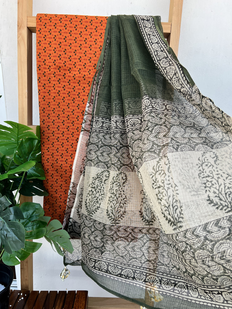 Image of 2 PIECE GREEN - ORANGE DUPATTA SET