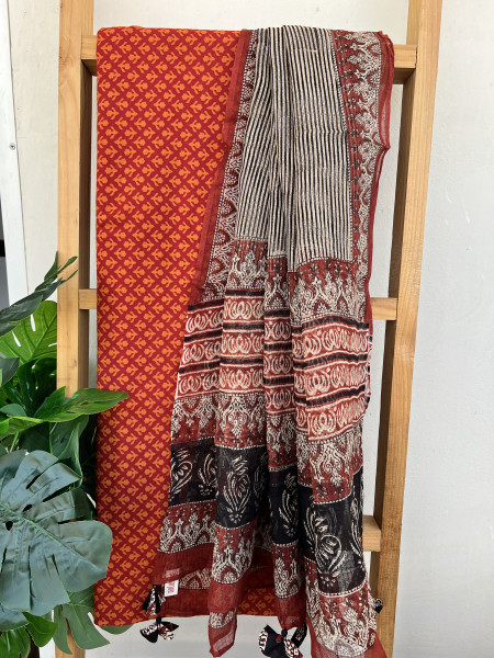 2 PIECE ORANGE - MAROON DUPATTA SET