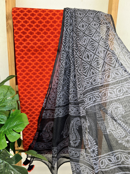 2 PIECE BLACK - ORANGE DUPATTA SET