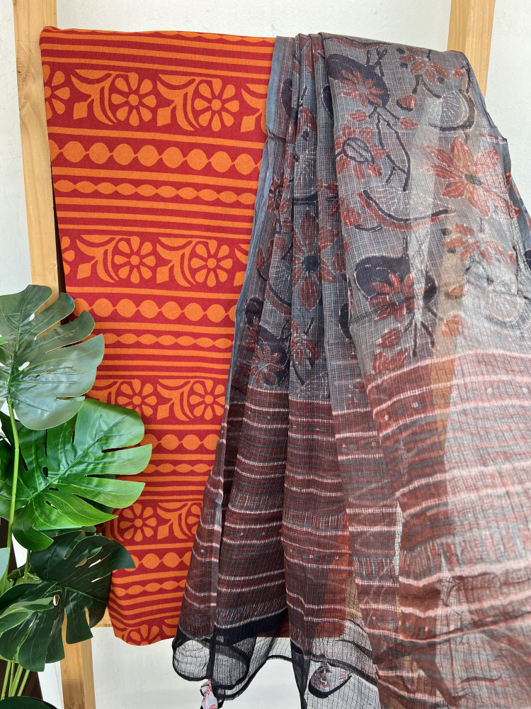 Image of 2 PIECE GREY - ORANGE DUPATTA SET