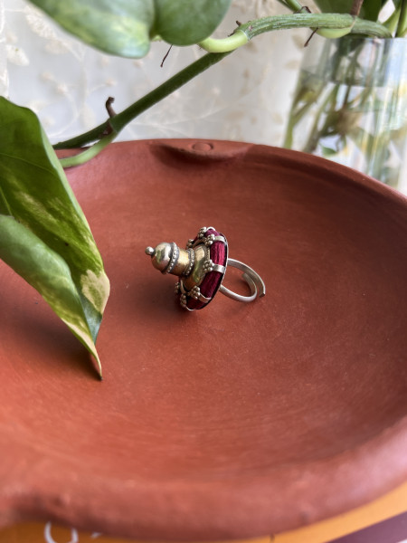 TRIBAL MAROON STATEMENT RING