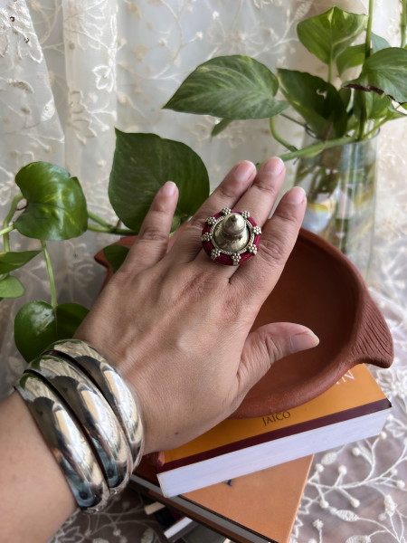 TRIBAL MAROON STATEMENT RING