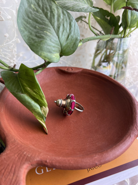 TRIBAL RANI PINK STATEMENT RING