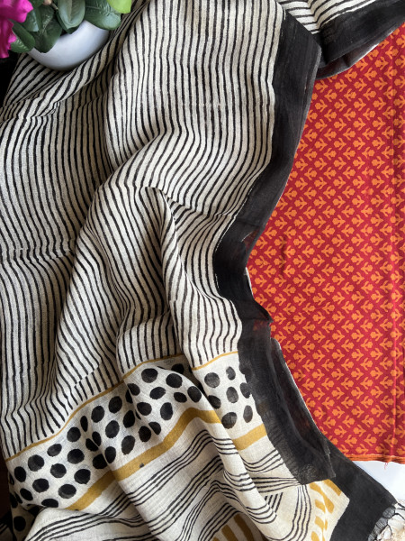 DOTS AND STRIPES LINEN DUPATTA 2 PIECE SUIT SET