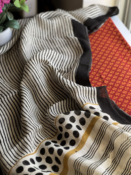 DOTS AND STRIPES LINEN DUPATTA 2 PIECE SUIT SET