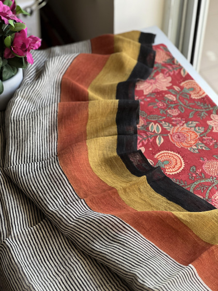 3 COLOR STRIPE LINEN DUPATTA 2 PIECE SUIT SET