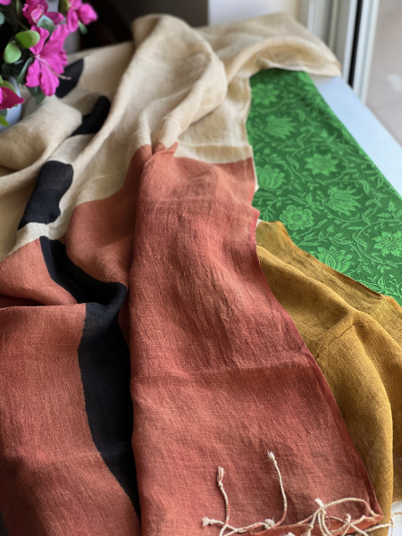 RUST MUSTARD LINEN DUPATTA 2 PIECE SUIT SET