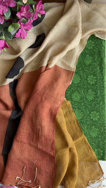 RUST MUSTARD LINEN DUPATTA 2 PIECE SUIT SET