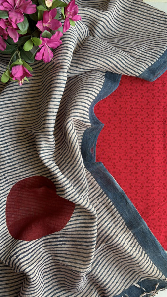BIG RED DOT INDIGO LINEN DUPATTA 2 PIECE SUIT SET