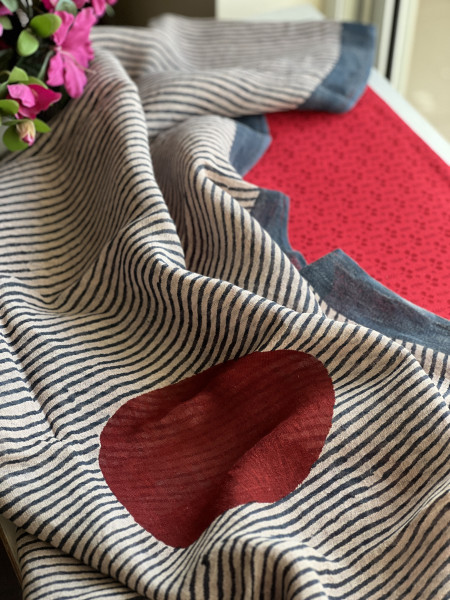 BIG RED DOT INDIGO LINEN DUPATTA 2 PIECE SUIT SET