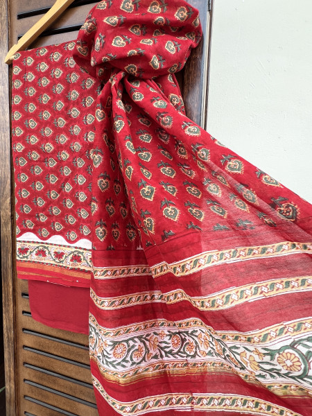 FLORAL RED COTTON SILK SUIT SET