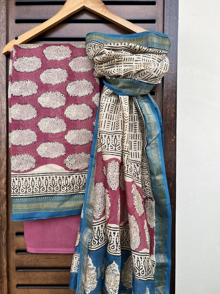 Image of MULBERRY BLOCK PRINT COTTON SILK SUIT SET