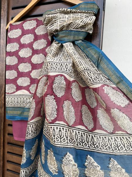 MULBERRY BLOCK PRINT COTTON SILK SUIT SET