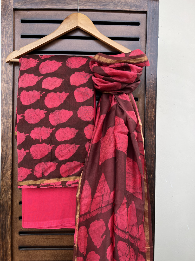 Image of BATIK RED BROWN COTTON SILK SUIT SET