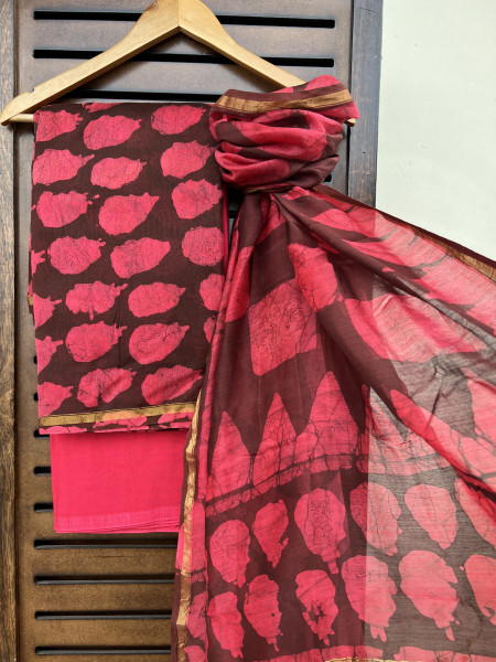 BATIK RED BROWN COTTON SILK SUIT SET
