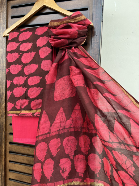 BATIK RED BROWN COTTON SILK SUIT SET